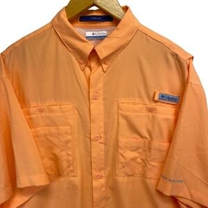 Columbia PFG Tamiami Short Sleeve Fishing Shirt Orange Omni Shade Size L Vented